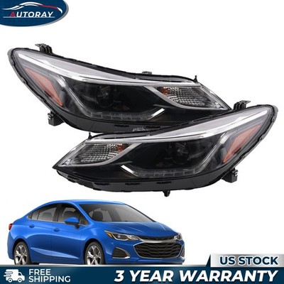 Halogen Headlights For 2016-2019 Chevy Cruze w/ LED DRL Projector Left + Right