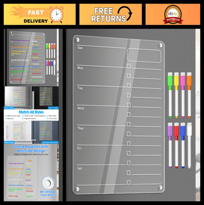 Magnetic Acrylic Meal Planner & Menu Board for Kitchen - Weekly Calendar, 12x9