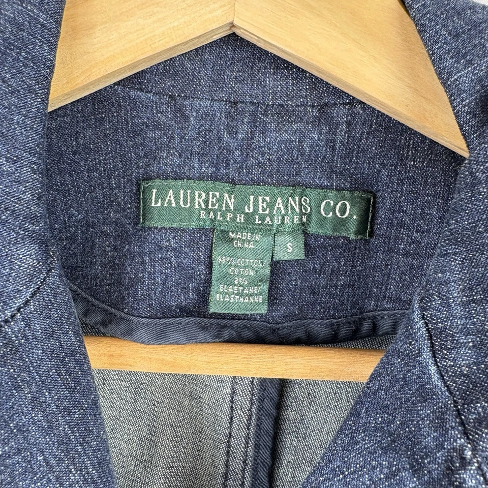 Lauren Jeans Co Ralph Lauren Denim Blazer Womens S Stretch Silver Buttons Preppy - Image 4 of 4