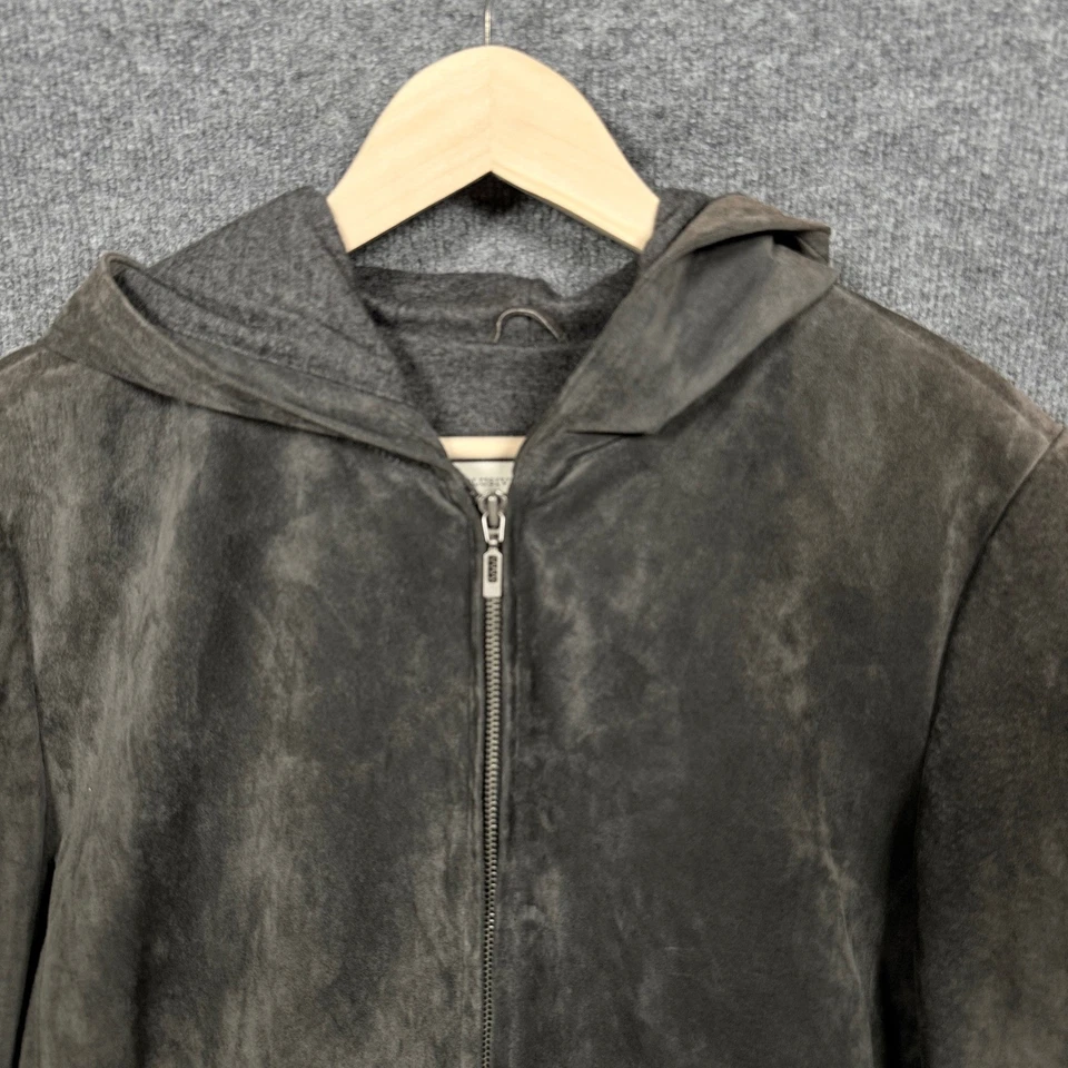 Chaqueta con Capucha Lord & Taylor Para Hombres Talla Grande Gamuza Cremallera Completa Gris Mangas Largas Foto 4 de 4