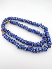 Vintage Venetian African Trade Chevron Glass Beads Strand - Royal Blue 24"