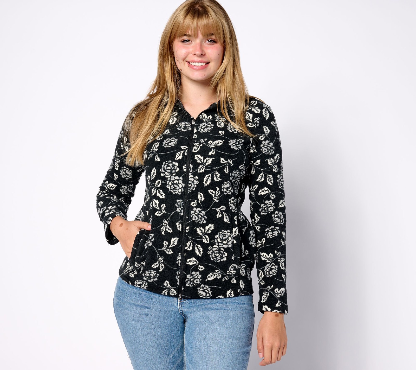 Lands' End Women's Jacket Sz L Full Zip Front Fleece Black A611061