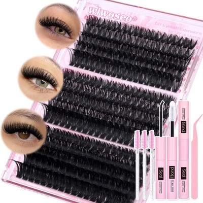 wiwoseo Einzelwimpern Cluster Lashes Set 10-18 mm, schwarz 