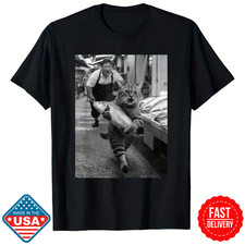 Funny Cat Steals Fish Market Black  White Meme T-Shirt  Unisex  Cotton  SALE