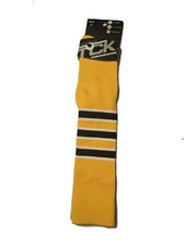 TCK Performance Yellow, Black and White Knee-High  Striped Socks Large