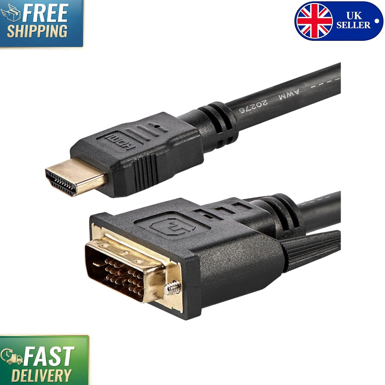 6ft HDMI-DVI Adapter Cable - Male-Male with Bi-Directional Support