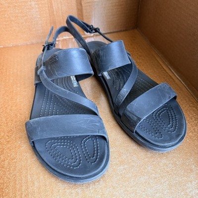Crocs Womens Tulum Strappy Sandals Open Toe Buckle Close Flats Black Size 8