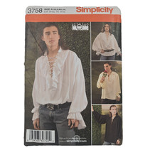 Simplicity 3758 Renaissance Pirate Ruffle Poet Shirt Blouse Pattern Sz 30"-48"FF