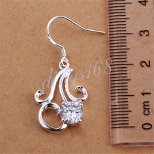 925 Sterling Silver Hypoallergenic Round Crystal 1.2" Long Dangle Earrings L888