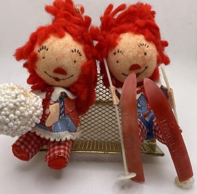 Vintage Raggedy Ann & Andy Christmas Tree Ornaments Felt Foam Yarn 1960s Japan