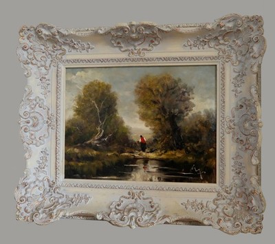 Gemälde Figurenstaffierte Landschaft - Öl/Holz von Erich Frauenberger mit Rahmen