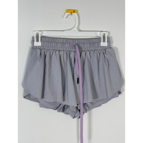 Lavender Grey Flowy Athletic Shorts with Built-in Liner Smocked Waist Small