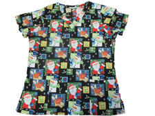 Christmas Scrub Top Life womens size M Medium Santa,Snowman,Stockings GUC
