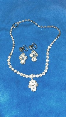 Gorgeous Vintage Eisenberg Ice Clear Rhinestone Necklace/Earrings Set PERFECT!