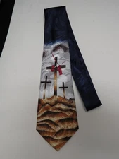 STEVEN HARRIS TIE : Three Wooden Crosses JESUS Crucifixion Neck Tie (EX)