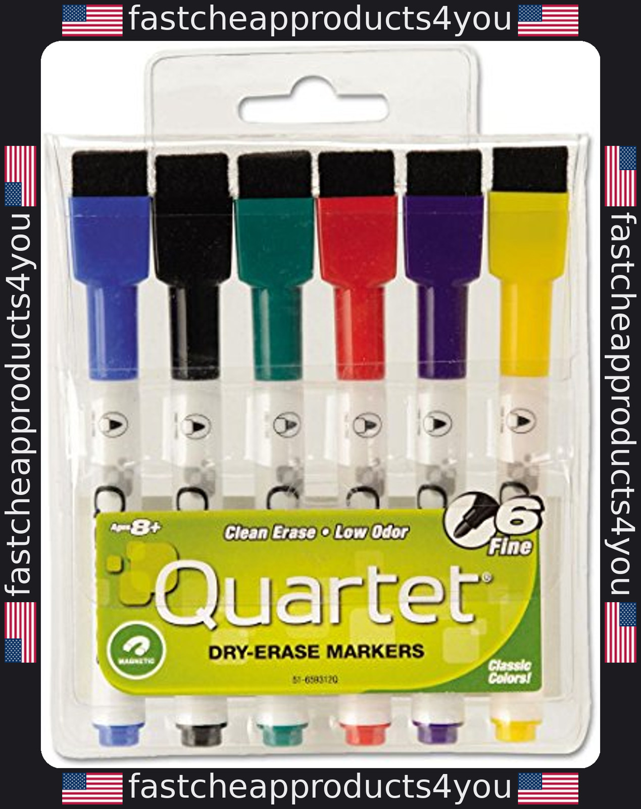 Quartet Mini Magnetic Dry Erase Markers, Fine Tip, Classic Colors, 6 Pack