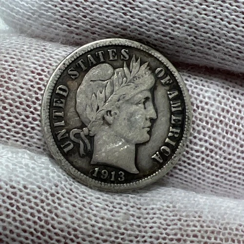 1913 Barber Dime. 90% Silver.  Nice Higher Grade Old US Coin!