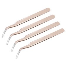 Precision Curved Tip Tweezer Stainless Steel Champagne 4Pcs