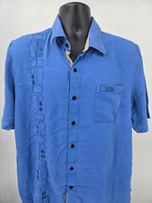 Nat Nast Bowling Shirt Large Blue Pocket Golf Bowler Silk Short Sleeve Men