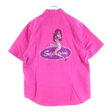 SUPREME 25SS Rhinestone Pin Up Work Shirt Pinup Short Sleeve Pink Used 073a86722