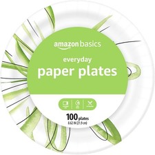 Amazon Basics Everyday Paper Plates, 8.62 Inch, Disposable, 100 Count, White