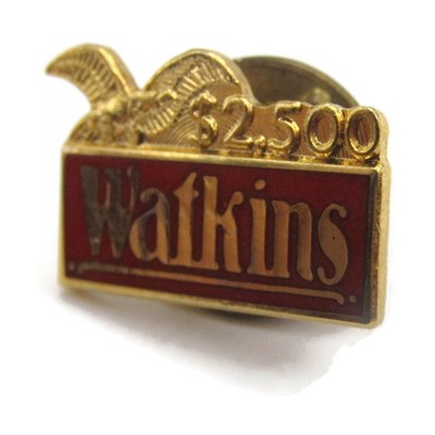 Vintage Watkins $2,500 Sales Award Pin Eagle Top Gold Tone Red Enamel Lapel Tack