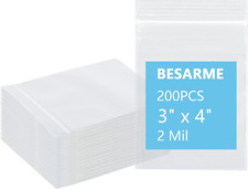 200 Pcs 3 X 4 Inch Clear Resealable Plastic Bags, 2 Mil Zip Poly Bags