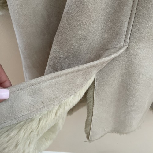 Wilsons Leather Faux Suede Coat Jacket Women XXL Beige Penny Lane Faux Fur Lined - Picture 6 of 14