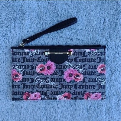 Juicy Couture Petal Stat Black Word on the Street Wristlet Vgn Leather Spell Out