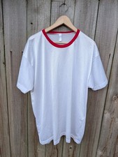 American Apparel Mesh Net T Shirt White Red Ringer Short Sleeve XL Made in USA