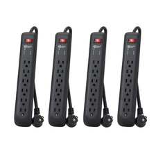 8 Ft. 6-Outlet Surge Protector with 45-Degree Flat Angle Plug, Black 4-Pack 