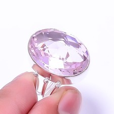 Pink Rose Quartz 925 Sterling Silver Handmade Ring S.9 R38015764, Christmas Gift