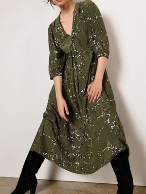 ba&sh Mosiris Leopard Print Midi Dress Green Size 6 | Parisian Boho