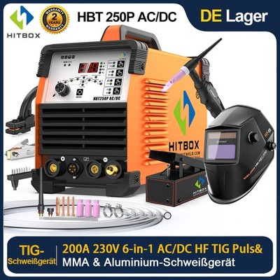 HITBOX AC/DC WIG Puls Schweißgerät 220V 6in1 Aluminium 200A WIG ARC mit Fußpedal