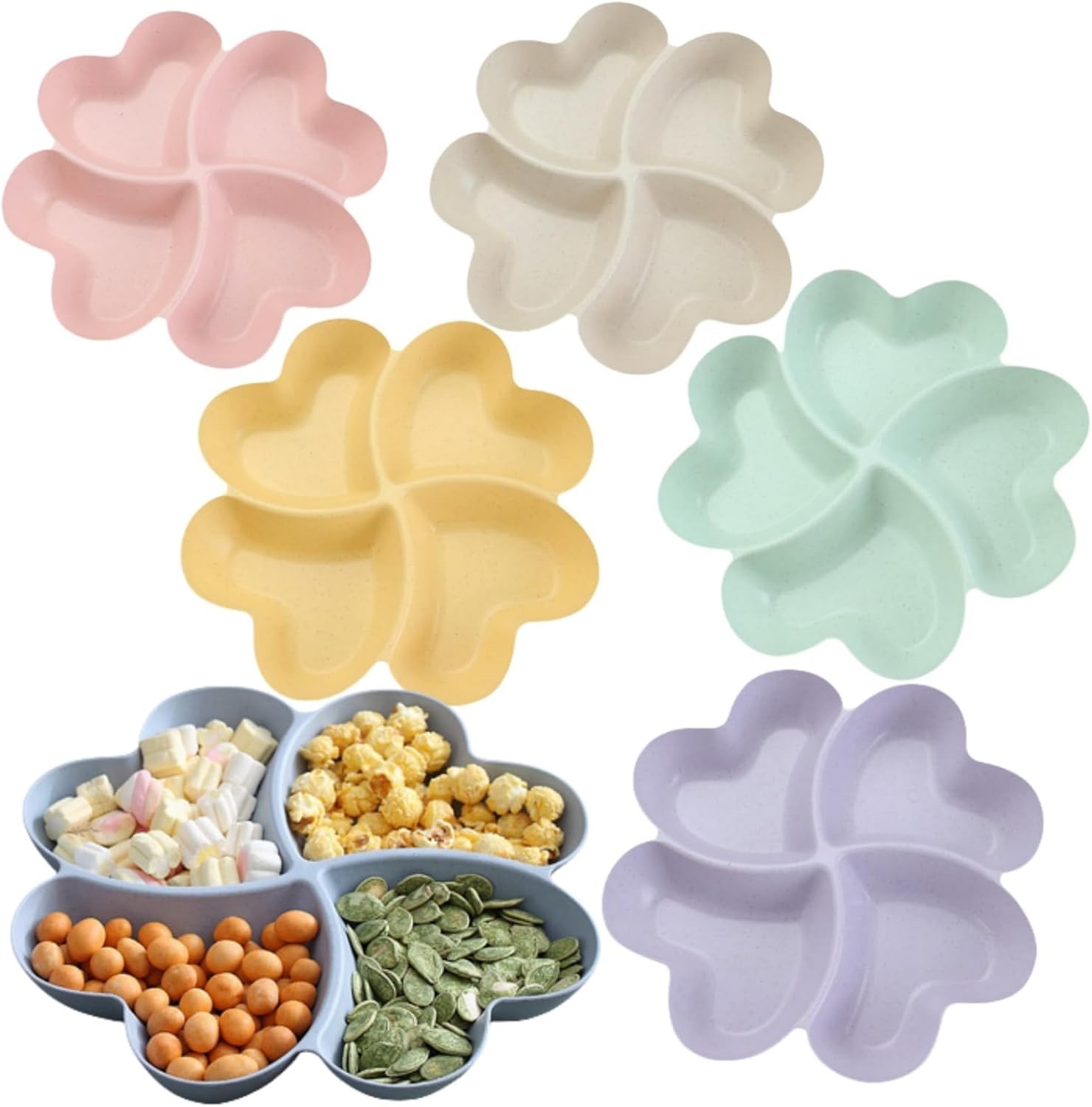 6 Pcs Multi-Purpose Compartment Snack Tray with 4 Sections Plastic Serving