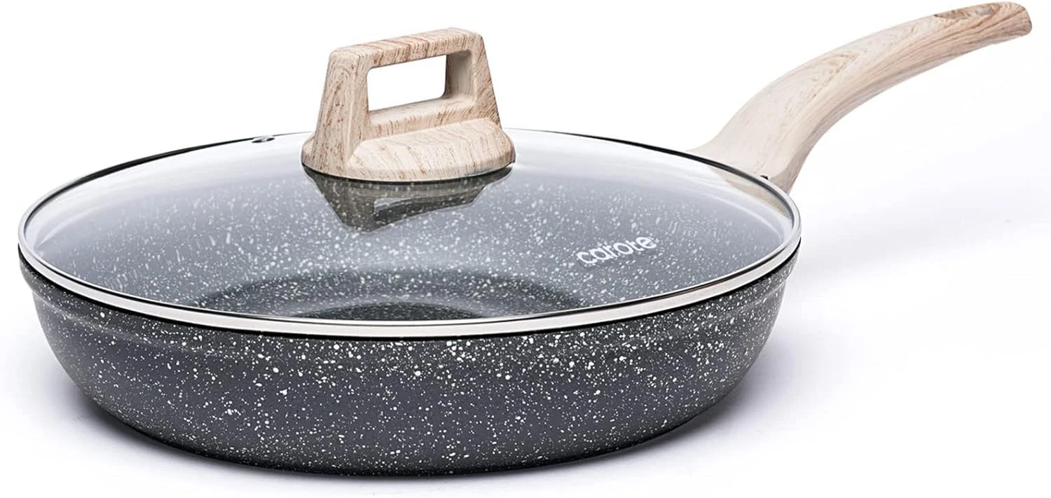 CAROTE Non Stick Frying Pan Skillet, 8" Nonstick 8 frying pan w/lid, Black