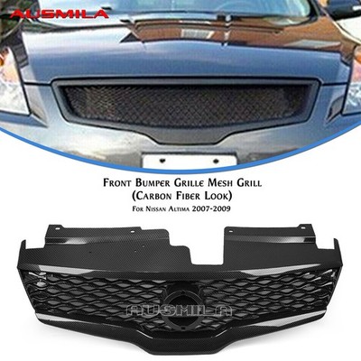 Carbon Fiber Look Front Bumper Grille Grill Kit For Nissan Altima 2007-2009