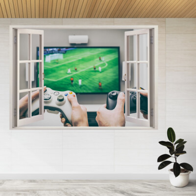 Gamer Gamepad Controller Konsole 3D Fensterblick Wandaufkleber Poster Aufkleber A758