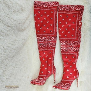 Blue Bandana Thigh High Boots 2025