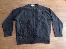 Vintage 1960's Beaded Sequin Wool Hong Kong Cardigan Sweater S