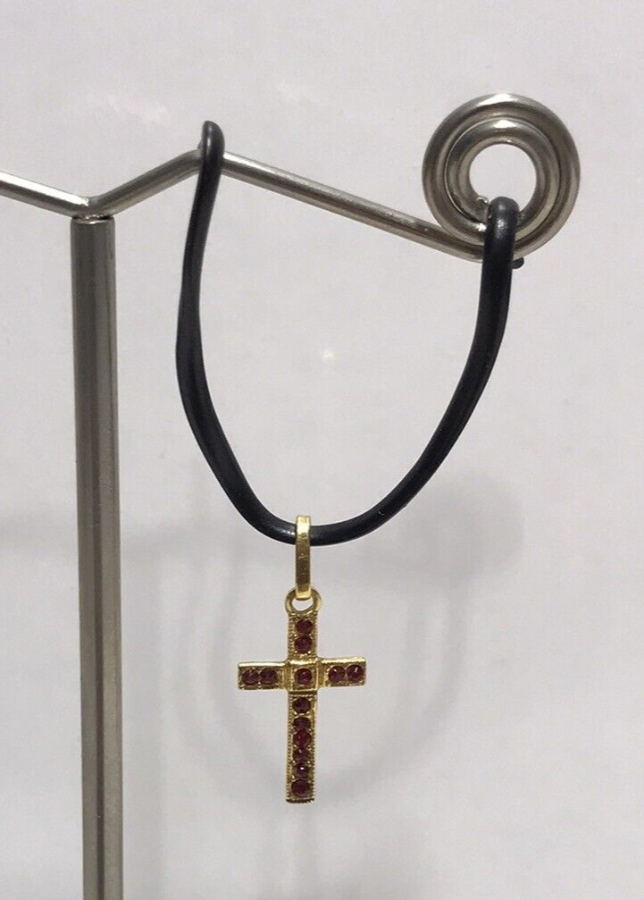 18k Yellow Gold & Red Ruby Simulated Stones Chris… - image 1