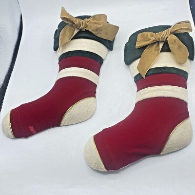 Set Of 2 Christmas Stockings Wall Pockets Classic Holiday Decorations