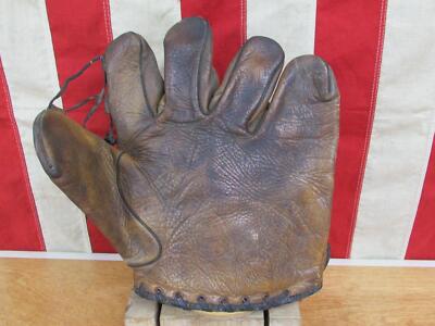Vintage 1940s Leather Split Finger Baseball Glove HOF Joe Flash