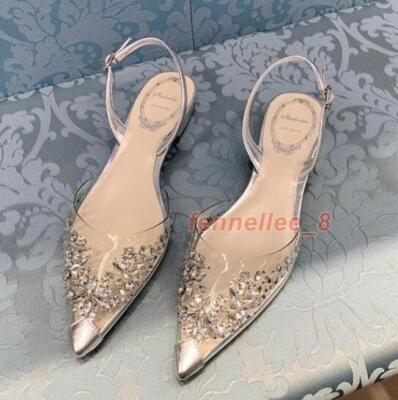 Women Pointed Toe Rhinestone Clear PVC Crystal Sandals Close