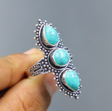 Tibetan turquoise Gemstone Ring 925 sterling silver handmade ring for women