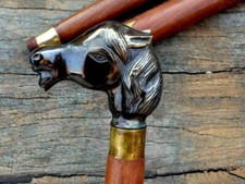 Antique Brass Horse Designer Handle Vintage Walking Stick Wooden Cane Gift Women