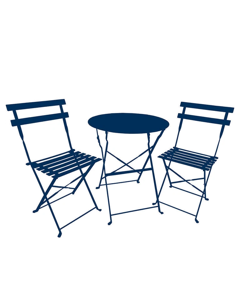 SUE RYDER ONLINE SHOP 2 Seater Metal Bistro Set Folding Steel Garden Furniture Table Chairs Blue