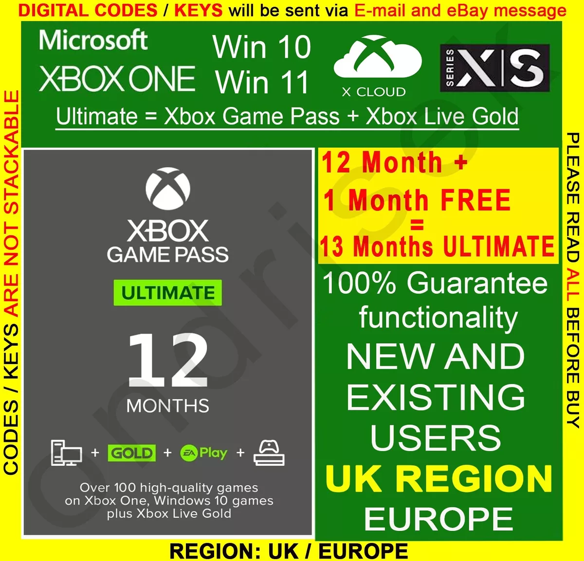 Xbox Game Pass Ultimate 1 Month Non-Stackable - Europe