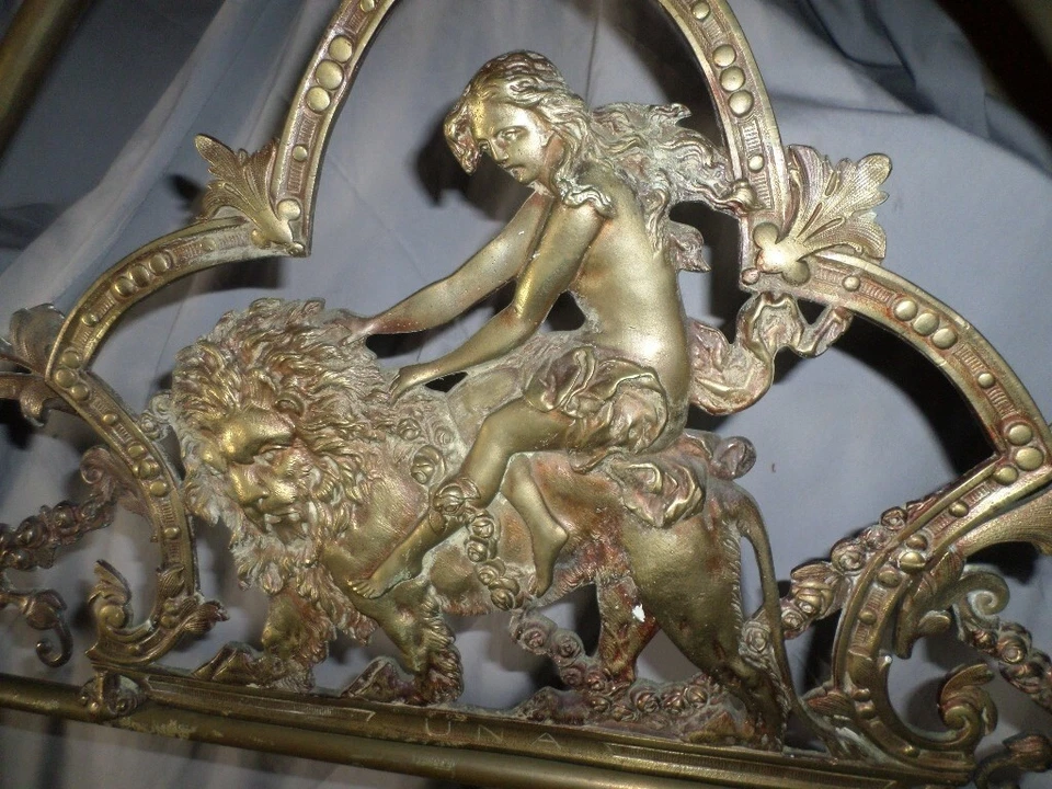 Antique Ornate Brass Bed Queen sz Cherubs Lion English COMPLETE Ship/Pickup - Image 2 of 4