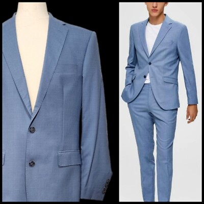 Samuel Windsor Wool Suit Blue Notched Lapel Double Vent NEW 40R Flat Front 34x31